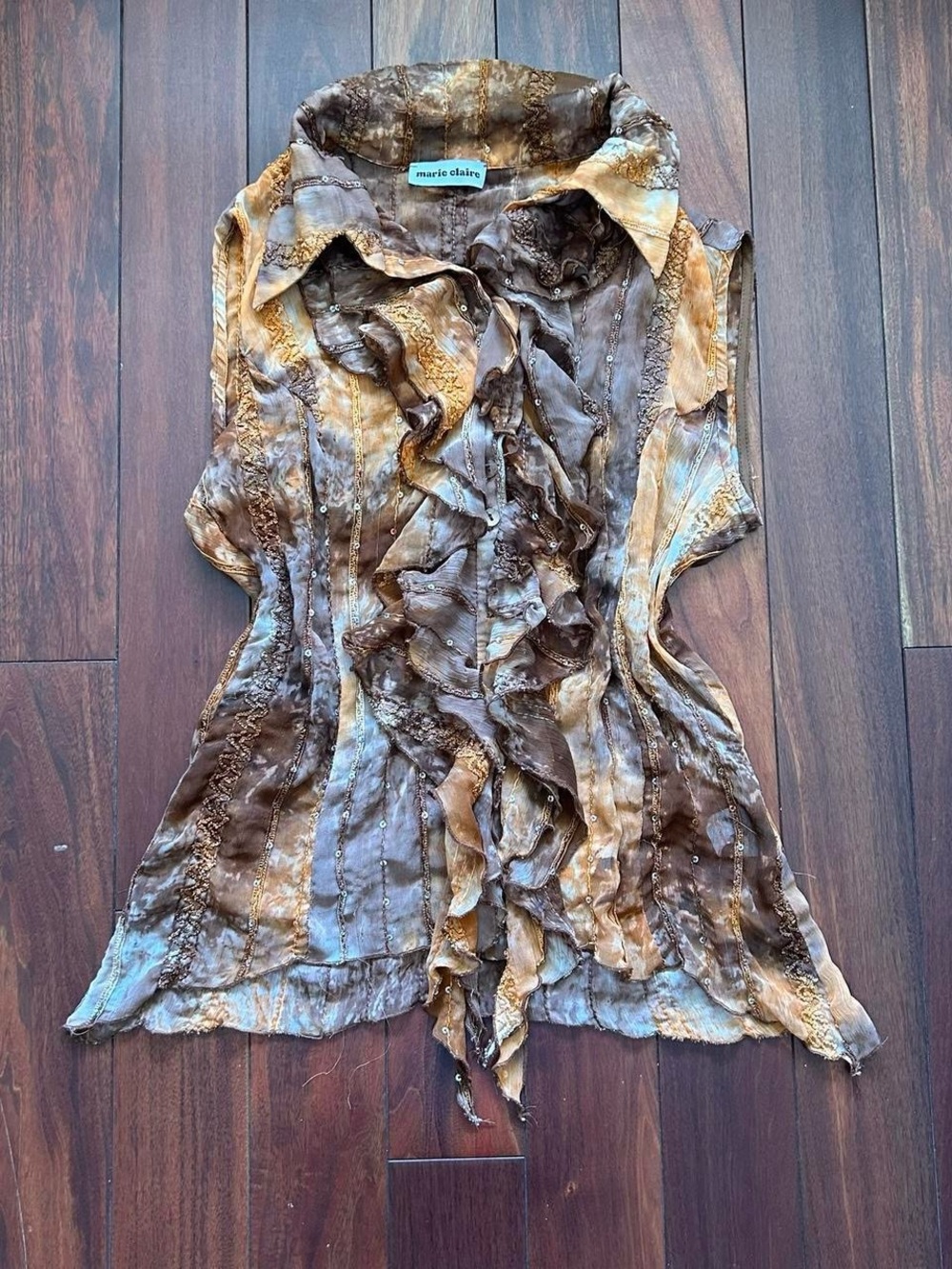 Rust Tie-Dye Ruffle Top - Picture 2 of 6